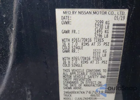 2019 Nissan Frontier Sv from USA, damaged, VIN 1N6AD0ER7KN767038
